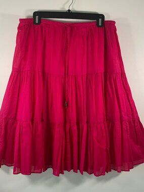 Lauren Ralph Lauren Tiered Pull-On Broom Skirt Size M Fuchsia